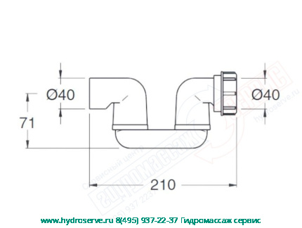 Сифон с 2-м шарниром 40х40*1&quot;1/2 для спец слива гидромассажной ванны