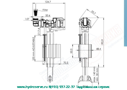 Клапан 3/8&quot;-1/2&quot; наполнения бачка унитаза Fillexor, пластиковый штуцер IZ Yapi