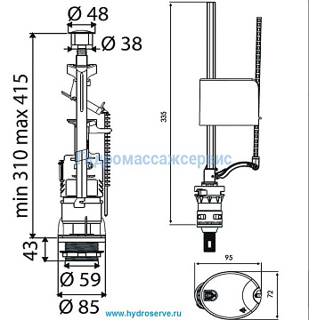 Механизм слива арматуры бачка унитаза Ideal Standard с кнопкой хром и клапаном налива, Ideal Standard