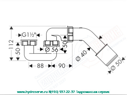 VIEGA Сифон 1 1/2&quot; с коленом 45гр 40\50mm слива-перелива ванны