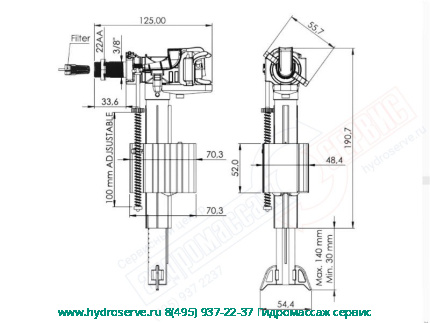 Клапан 3\8&quot; наполнения бачка унитаза Fillexor, латунный штуцер IZ Yapi