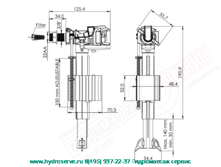 Клапан 3/8&quot;-1/2&quot; наполнения бачка унитаза Fillexor, пластиковый штуцер IZ Yapi